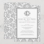 Invitations de douches nuptiales Damask Monogramme (Devant / Derrière)