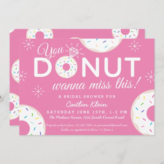 Invitations de douches nuptiales de beignes mignon (Devant / Derrière)