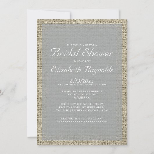 Invitations de douches nuptiales de Burlap Silver (Devant)