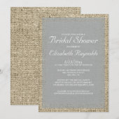 Invitations de douches nuptiales de Burlap Silver (Devant / Derrière)