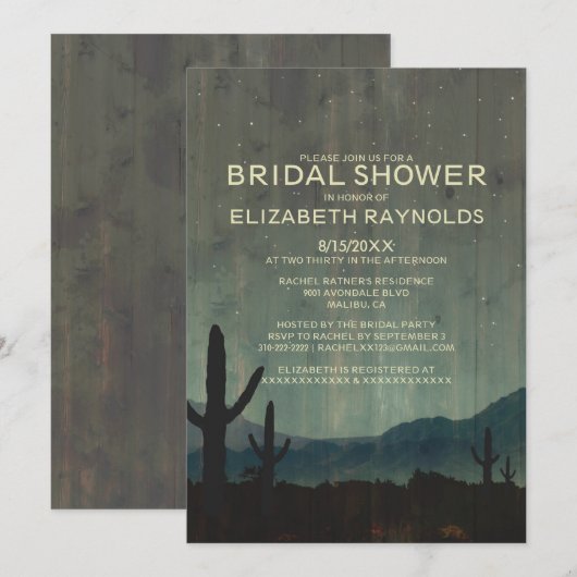 Invitations de douches nuptiales de cactus rustiqu (Devant / Derrière)