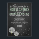 Invitations de douches nuptiales de Chalkboard Dan<br><div class="desc">Invitations de douches nuptiales Chalkboard Dandelion - chaque invitation comporte un arrière - plan en carton noir avec des pandelions. Les Invitations ont également des graines de dandelion qui soufflent dans le vent, ce qui est parfait pour un thème mariage de dandelion rustique ou vintage. Le dessus présente des textes...</div>