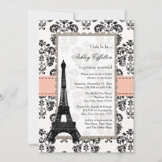 Invitations de douches nuptiales de Coral Peach pa (Devant)