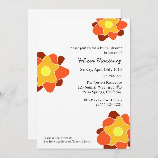 Invitations de douches nuptiales de fleurs de prin (Devant / Derrière)