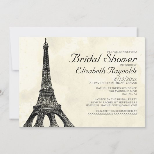 Invitations de douches nuptiales de la Tour Eiffel (Devant)