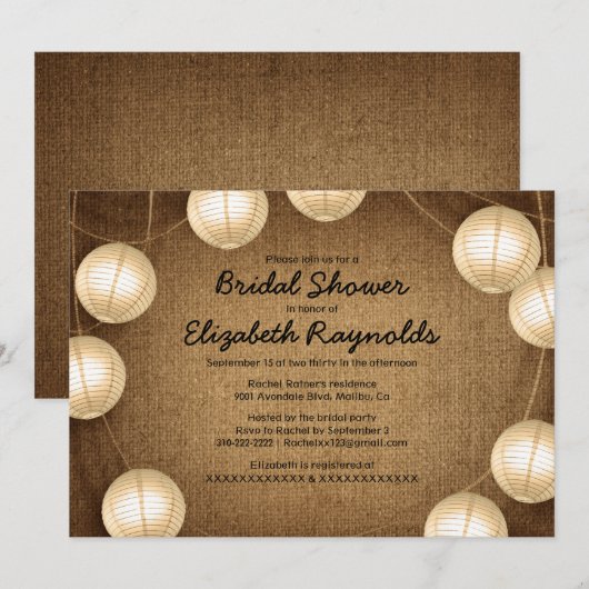 Invitations de douches nuptiales de Lantern (Devant / Derrière)
