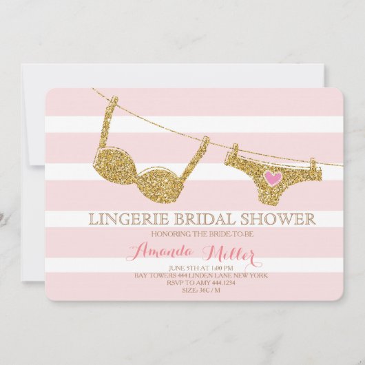 Invitations de douches nuptiales de lingerie rose  (Devant)
