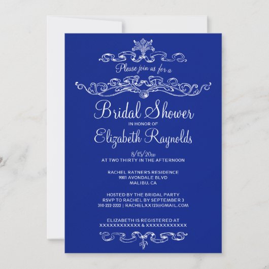 Invitations de douches nuptiales de luxe Navy (Devant)