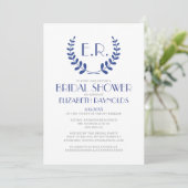 Invitations de douches nuptiales de Monogramme ble (Debout devant)
