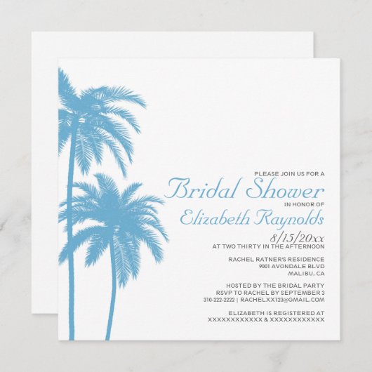 Invitations de douches nuptiales de Palm Tree Beac (Devant / Derrière)