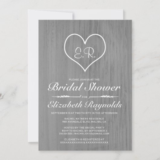 Invitations de douches nuptiales de pays gris (Devant)