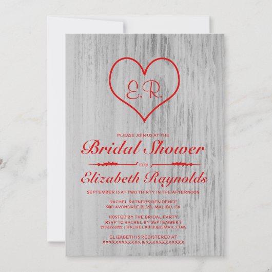 Invitations de douches nuptiales de pays rouge et (Devant)