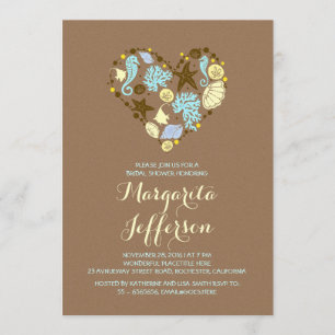 invitations de douches nuptiales de plage de coeur