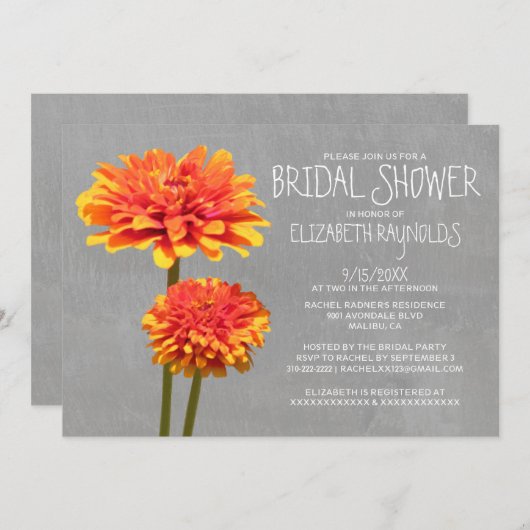 Invitations de douches nuptiales de Zinnia (Devant / Derrière)