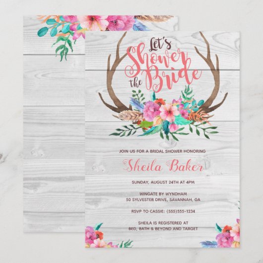 Invitations de douches nuptiales Deer Antlers (Devant / Derrière)