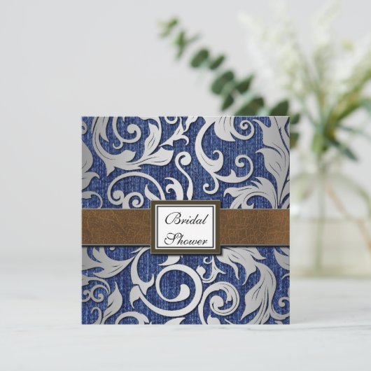 Invitations de douches nuptiales Denim & Leather d (Debout devant)