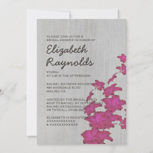 Invitations de douches nuptiales des Gladiolas Vin (Devant)