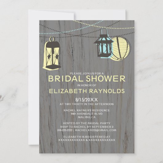 Invitations de douches nuptiales des Lanternes rus (Devant)