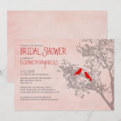 Invitations de douches nuptiales des oiseaux rouge (Devant / Derrière)