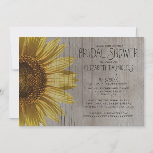 Invitations de douches nuptiales des tournesols ru (Devant)