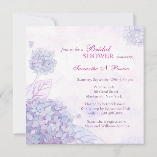 Invitations de douches nuptiales d'Hydrangea (Devant)