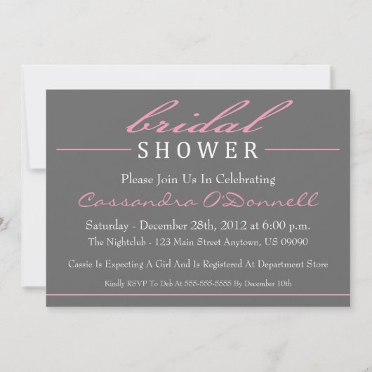 Invitations de douches nuptiales élégantes (rose) (Devant)