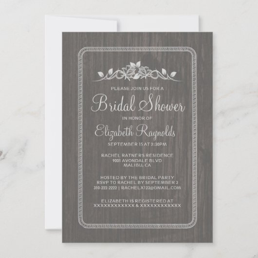 Invitations de douches nuptiales en bois de grise (Devant)