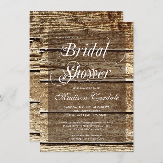 Invitations de douches nuptiales en bois de la fer (Devant / Derrière)