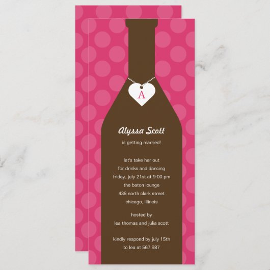 Invitations de douches nuptiales en bouteille de v (Devant / Derrière)