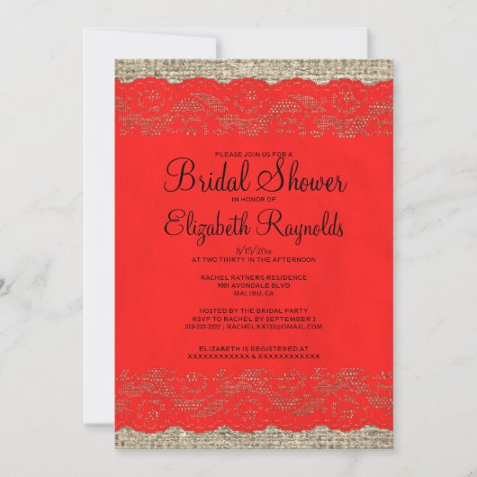 Invitations de douches nuptiales en dentelle rouge (Devant)