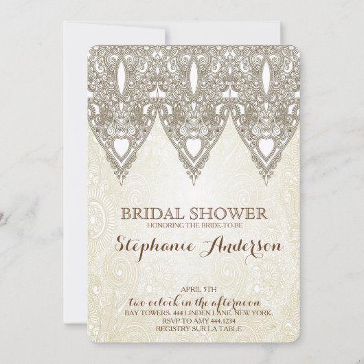 Invitations de douches nuptiales en dentelle Vinta (Devant)