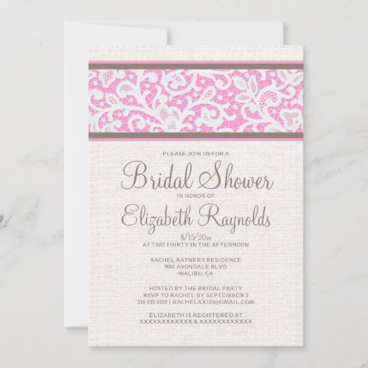Invitations de douches nuptiales en lin rose Brown (Devant)