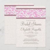 Invitations de douches nuptiales en lin rose Brown (Devant / Derrière)