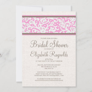 Invitations de douches nuptiales en lin rose Brown