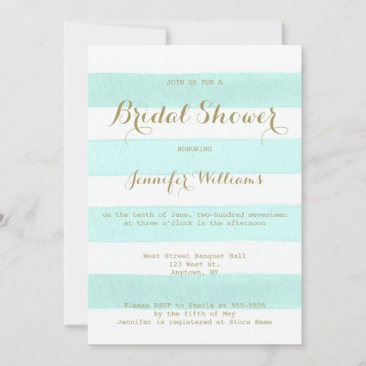 Invitations de douches nuptiales en or à bande de  (Devant)