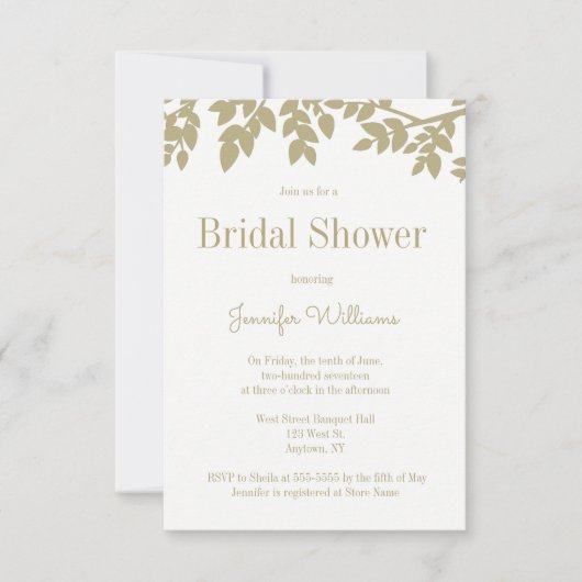 Invitations de douches nuptiales feuilles d'or mod (Devant)