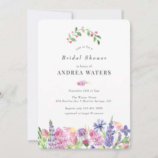 Invitations de douches nuptiales fleurs sauvages (Devant)