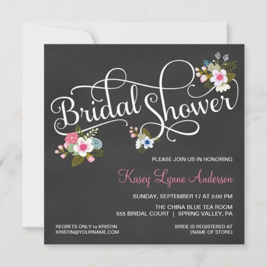 Invitations de douches nuptiales Floral Chalkboard (Devant)