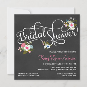 Invitations de douches nuptiales Floral Chalkboard