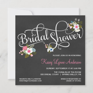 Invitations de douches nuptiales Floral Chalkboard
