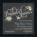 Invitations de douches nuptiales Floral Chalkboard<br><div class="desc">Invitations de Wedding showers floraux en tableau noir - Douchez la mariée avec une joie fleurie ! Fleurs abstraites bleues et blanches aux accents roses et élégante calligraphie tourbillonnant des nageoires sur le tableau gris ardoise. Il suffit d'ajouter le nom de la future mariée, la date, l'heure et les détails,...</div>