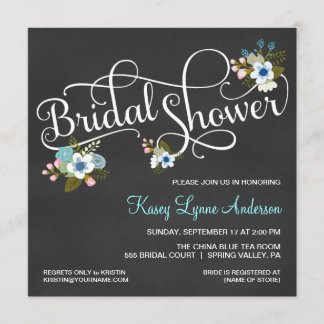 Invitations de douches nuptiales Floral Chalkboard