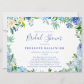 Invitations de douches nuptiales Florales Bleues (Devant)