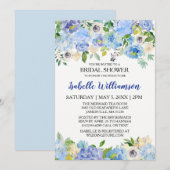Invitations de douches nuptiales florales bleues e (Devant / Derrière)