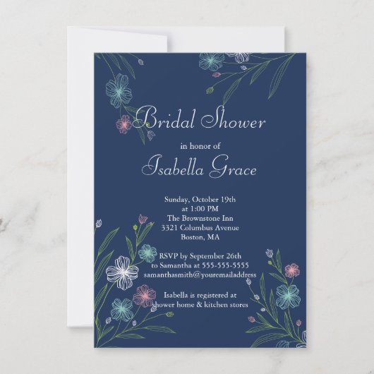 Invitations de douches nuptiales florales modernes (Devant)