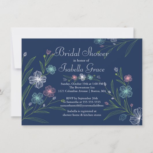 Invitations de douches nuptiales florales modernes (Devant)