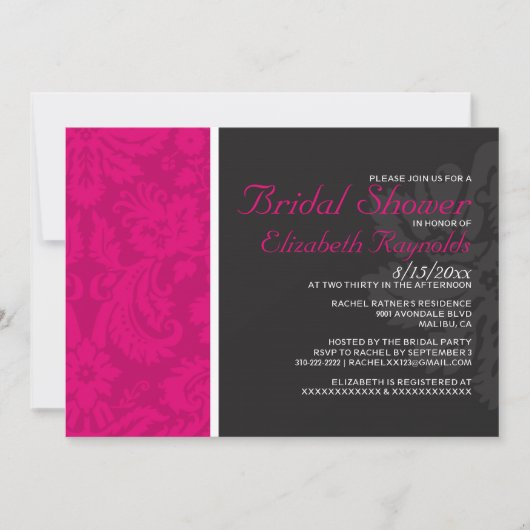 Invitations de douches nuptiales Fuchsia Damask (Devant)