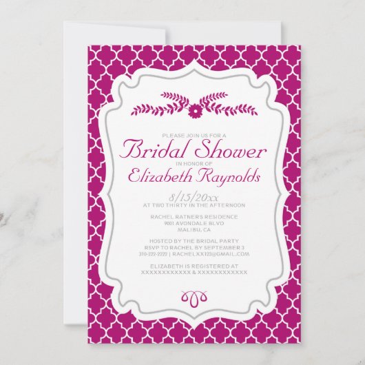 Invitations de douches nuptiales Fuchsia Quatrefoi (Devant)