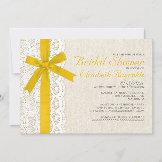 Invitations de douches nuptiales Gold Bow et Lace (Devant)