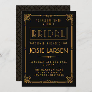 Invitations de douches nuptiales Gold Gatsby Art D